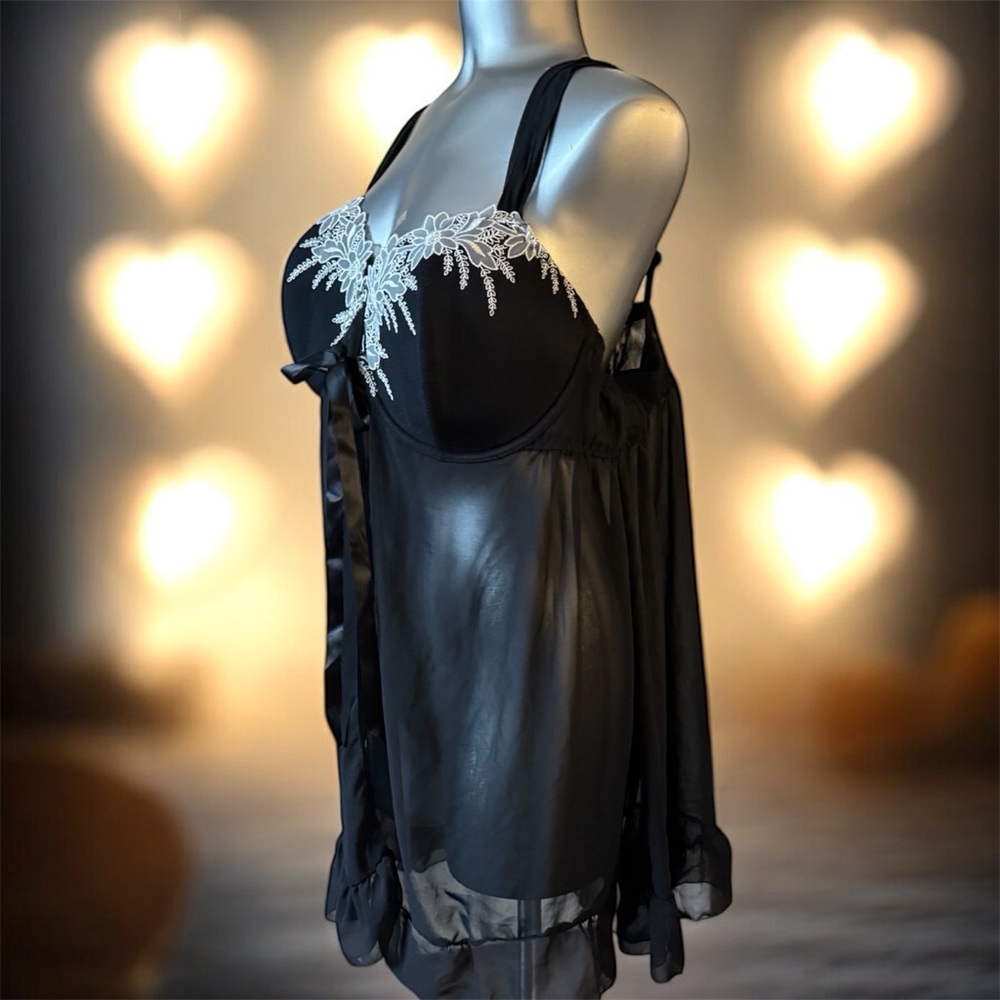 2 for $30 🆕Plus Size Black Sheer Babydoll with White Lace